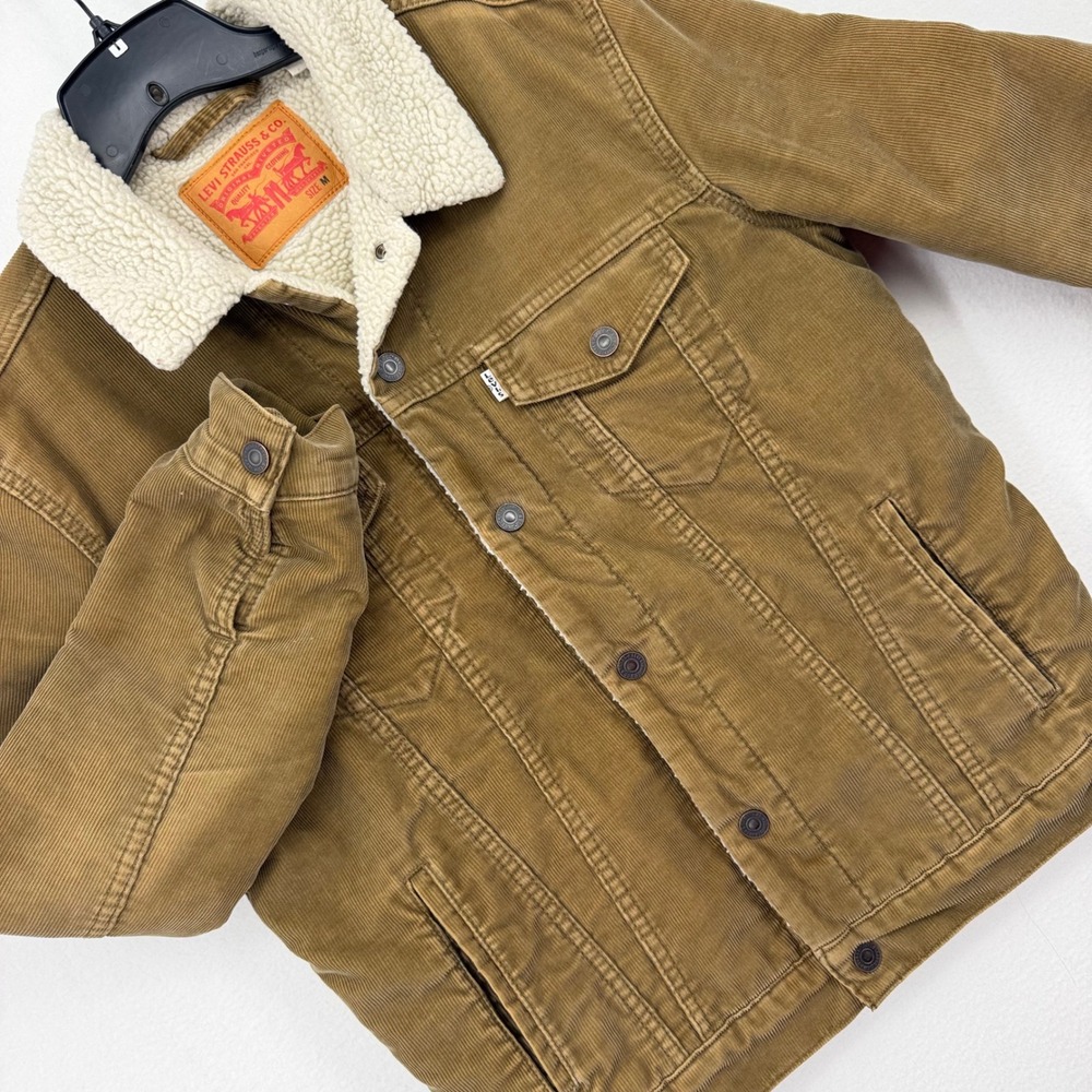 Levi's Corduroy Sherpa Trucker Jacket Mens M Tan Workwear Excellent